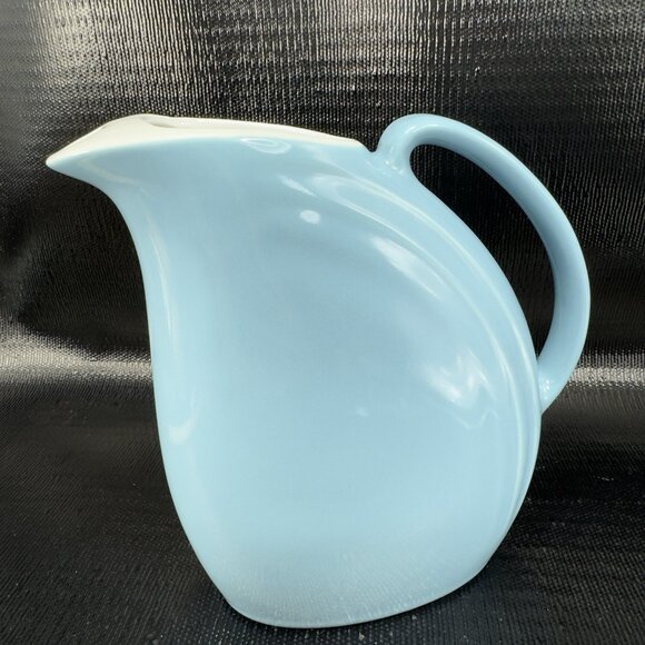 Vintage Hall Pottery Nora Pitcher Carafe Jug Pale Blue White Inside Stoneware - Picture 10 of 11